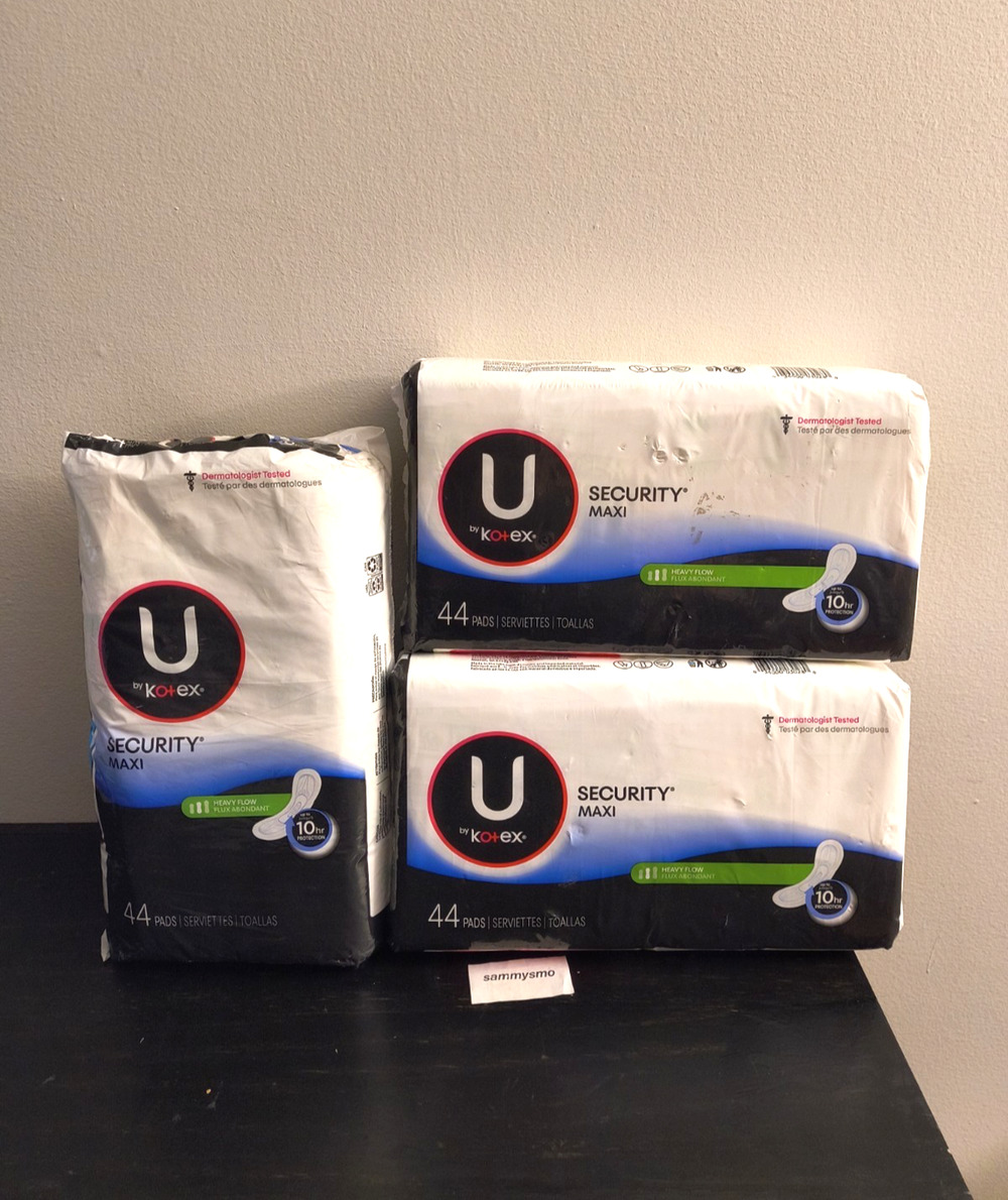 U by Kotex Security Maxi Pads, heavy flow pads 44 Count x3 READ DESCRIPTION!